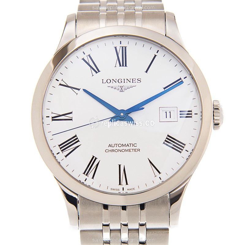 Elegant Longines L2.821.4.11.6 RECORD Replica with Automatic Movement Polished Steel Case Watch