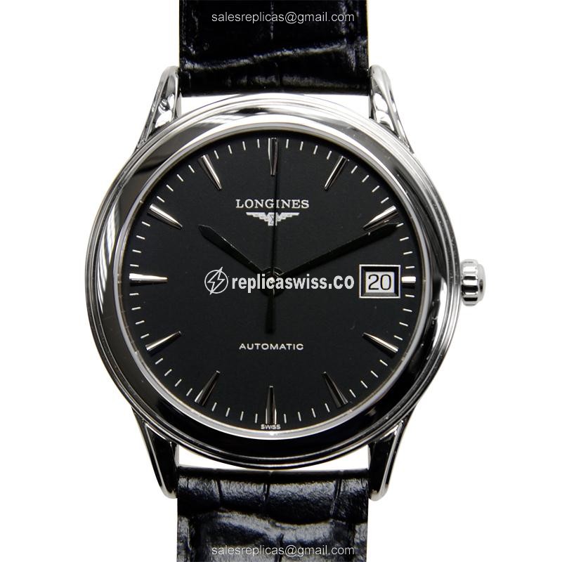 Exquisite Longines L4.774.4.52.2 Replica Watch | Automatic Movement | Black Dial | Alligator Strap