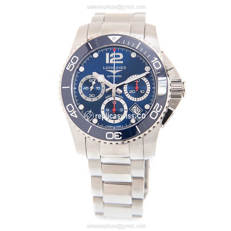 Elegant Longines CONQUEST Automatic Steel & Ceramic Replica with Blue Dial & Silver Steel Strap - view 2