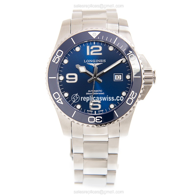 Elegant Longines CONQUEST Automatic Steel Watch | Blue Dial & Silver Steel Strap - view 2