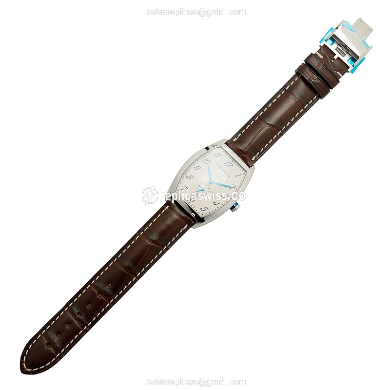 Elegant Longines EVIDENZA Replica Watch | Automatic, White Dial, Brown Alligator Strap - view 2