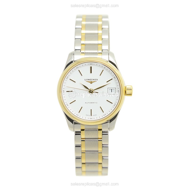 Elegant Longines L2.128.5.12.7 Replica Watch | Automatic Movement, 18kt Steel Case & White Dial - view 2