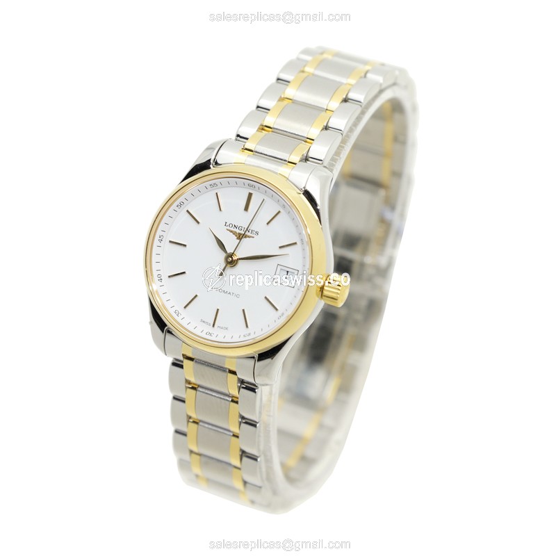 Elegant Longines L2.128.5.12.7 Replica Watch | Automatic Movement, 18kt Steel Case & White Dial - view 3