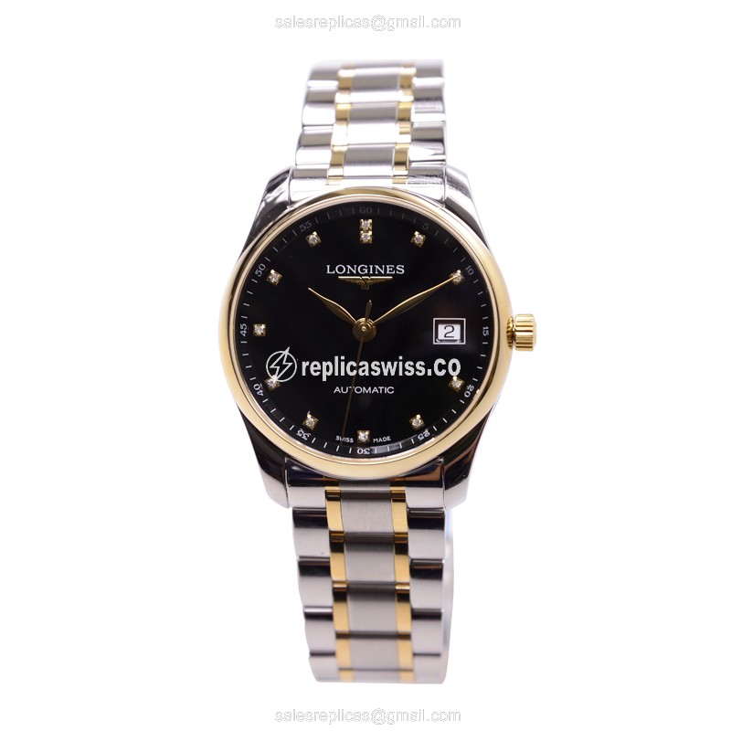 Elegant Longines L2.518.5.57.7 Master Automatic PVD Gold Replica, Black Dial, Gold PVD Clasp & - view 2