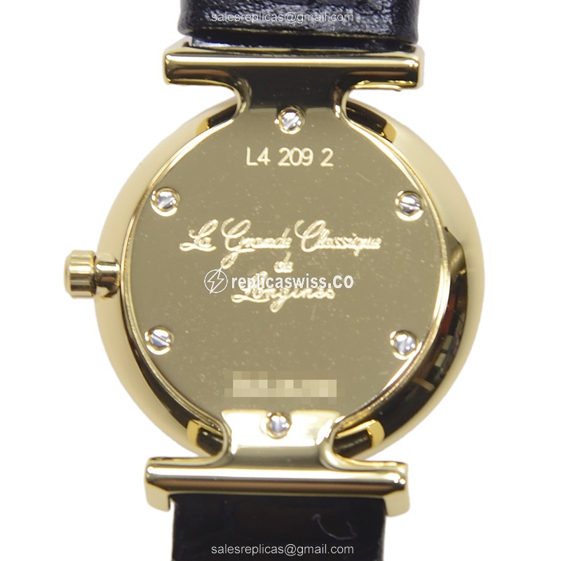 Elegant Longines L4.209.2.41.2 LA GRANDE Replica with Gold PVD Case Black Alligator Strap Watch - view 3