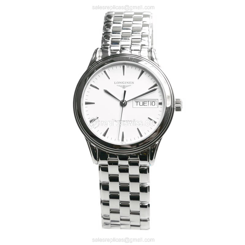 Elegant Longines L4.799.4.12.6 Replica Watch | Automatic Movement, White Dial & Stainless Steel Case - view 2