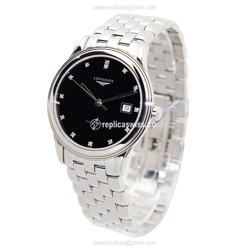 Elegant Longines L4.874.4.57.6 Replica Watch | Automatic Movement, Black Dial, Stainless Steel Case - view 3