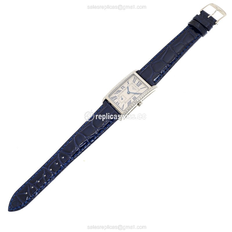 Elegant Longines L5.512.0.71.7 Dolce Vita Replica with Silver Dial & Blue Alligator Strap Watch - view 2