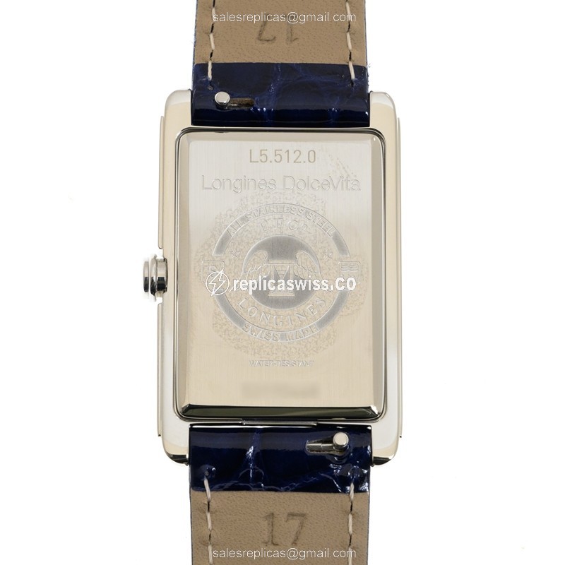 Elegant Longines L5.512.0.71.7 Dolce Vita Replica with Silver Dial & Blue Alligator Strap Watch - view 3