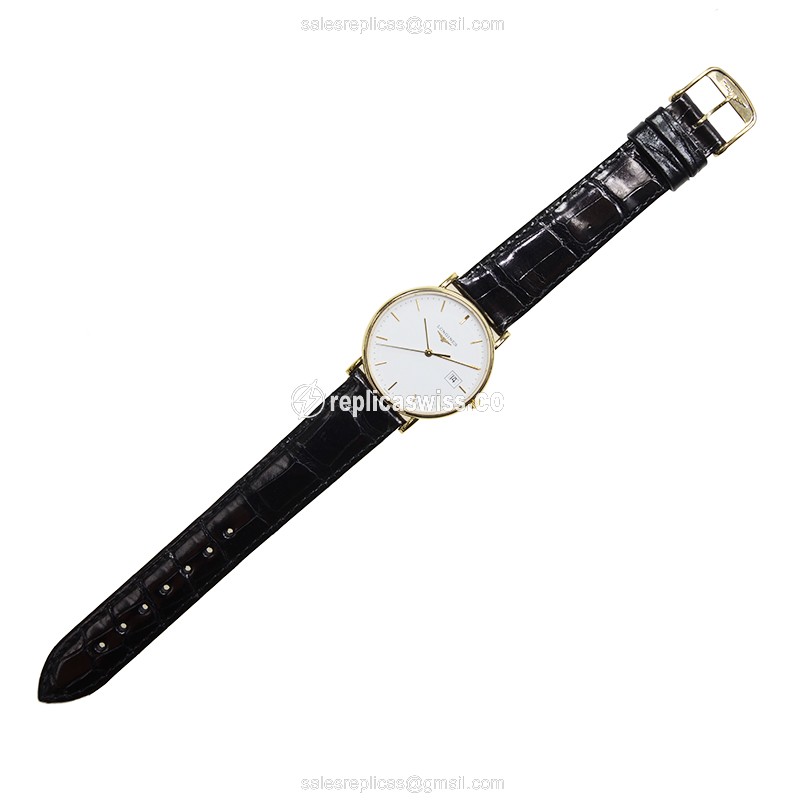Elegant Longines LA GRANDE Replica, White Dial, 18kt Gold Case, Alligator Strap Watch - view 2