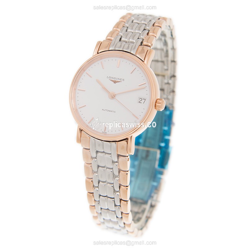 Elegant Longines Presence Replica in 18kt Steel & Rose Gold, Automatic Movement & White Dial Watch - view 3