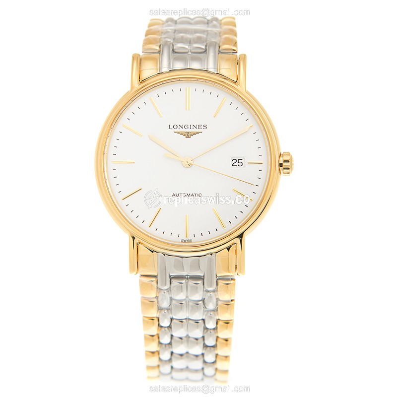 Elegant Longines Presence Replica Watch | Automatic Movement | White Dial & Gold Case - view 2
