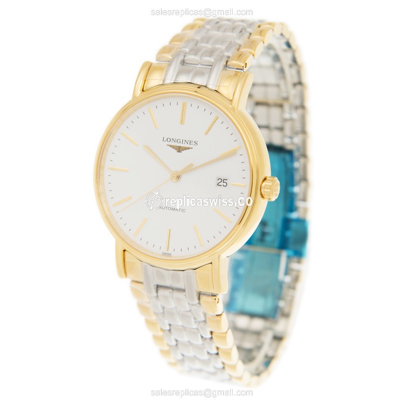 Elegant Longines Presence Replica Watch | Automatic Movement | White Dial & Gold Case - view 3