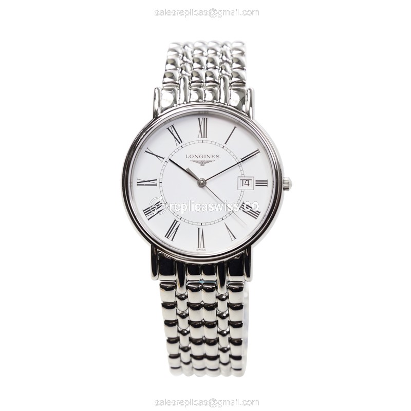 Elegant Longines Presence Replica, White Dial, Swiss Quartz, Silver Steel Bracelet Watch - view 2