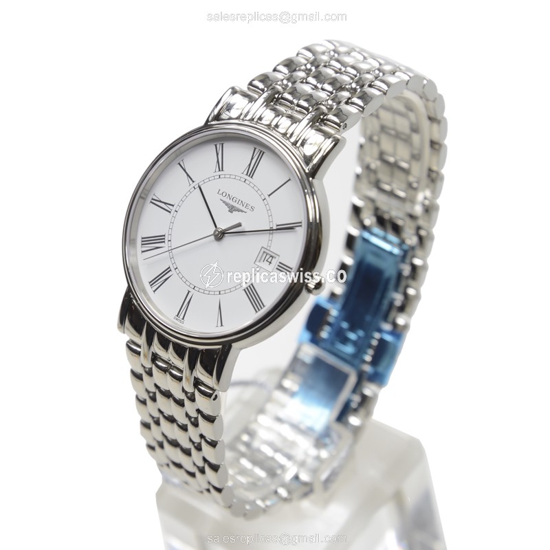 Elegant Longines Presence Replica, White Dial, Swiss Quartz, Silver Steel Bracelet Watch - view 3