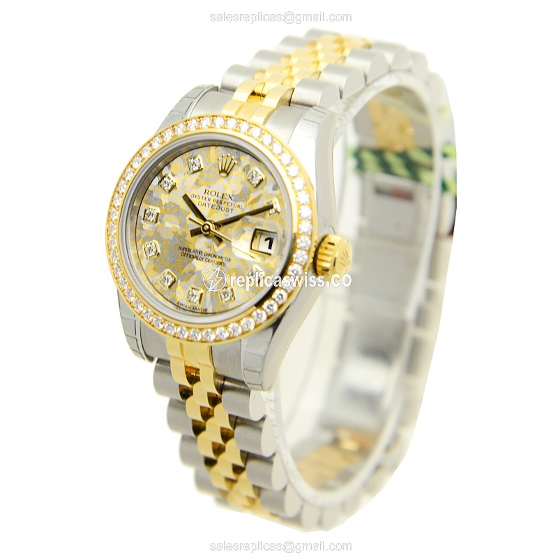 Elegant Rolex Lady Datejust Replica in 18kt Gold Diamond, Automatic Movement & Sapphire Crystal - view 3