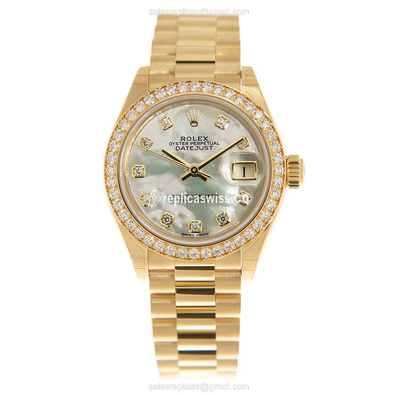 Elegant Rolex Lady Datejust Replica in 18kt Gold with White Dial Automatic Movement Watch - view 2