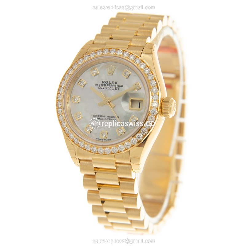 Elegant Rolex Lady Datejust Replica in 18kt Gold with White Dial Automatic Movement Watch - view 3