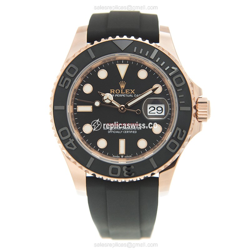 Elegant Yacht Master Replica by Rolex | Automatic Movement | Black Dial & 18kt Gold Watch - view 2