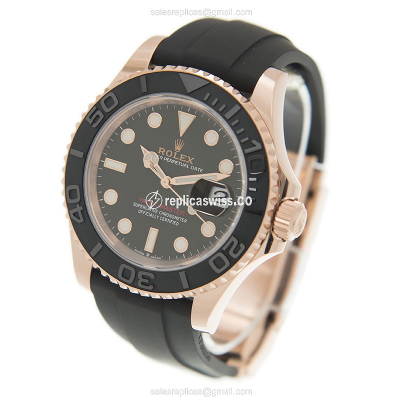 Elegant Yacht Master Replica by Rolex | Automatic Movement | Black Dial & 18kt Gold Watch - view 3