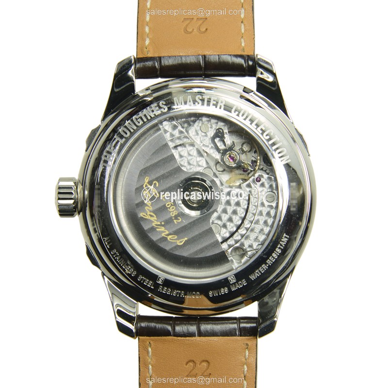 Exquisite Longines L2.717.4.71.3 Replica, Automatic White Dial on Brown Alligator strap Watch - view 3