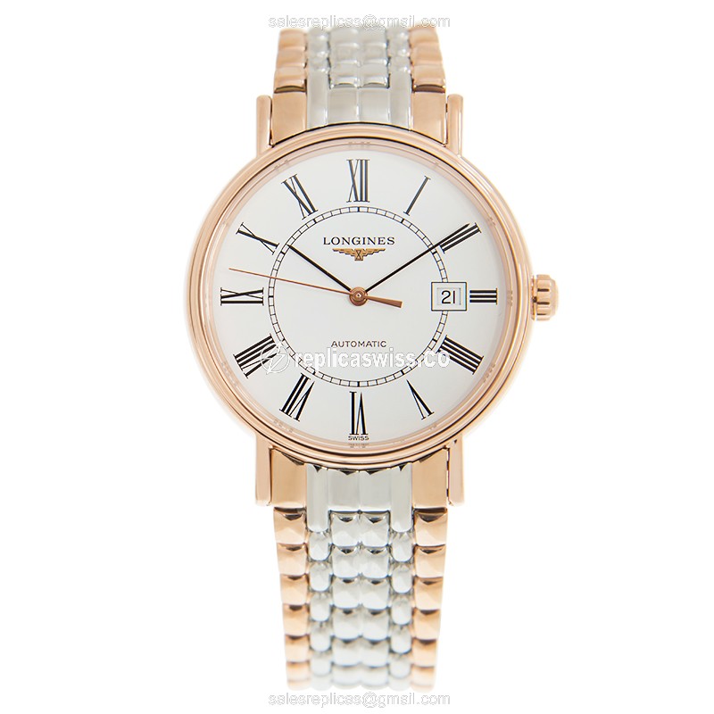 Exquisite Longines L4.922.1.11.7 Presence Replica with White Dial & 18kt Gold Strap Watch - view 2