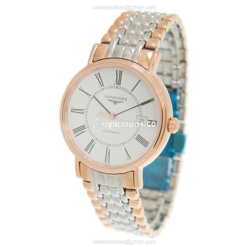 Exquisite Longines L4.922.1.11.7 Presence Replica with White Dial & 18kt Gold Strap Watch - view 3