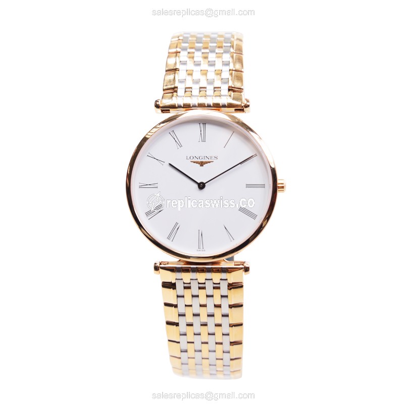 Exquisite Longines LA GRANDE Quartz Replica in PVD Gold Case & White Dial Watch - view 2