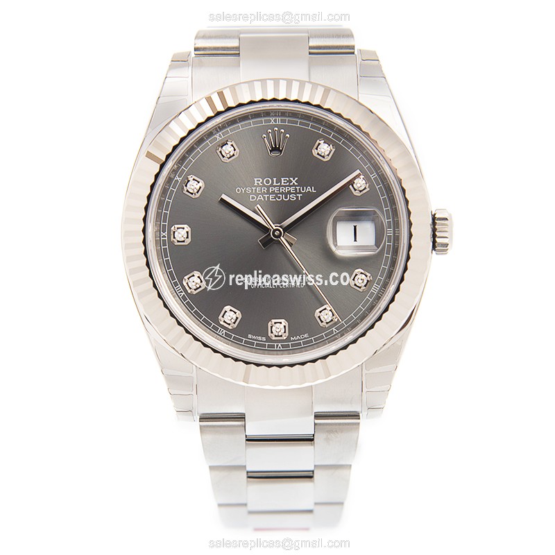 Exquisite Rolex DATEJUST Replica in 18kt White Gold & Steel, Automatic Movement Gray Dial Watch - view 2