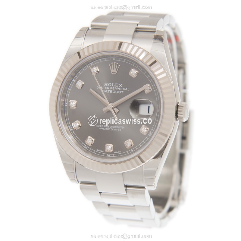 Exquisite Rolex DATEJUST Replica in 18kt White Gold & Steel, Automatic Movement Gray Dial Watch - view 3