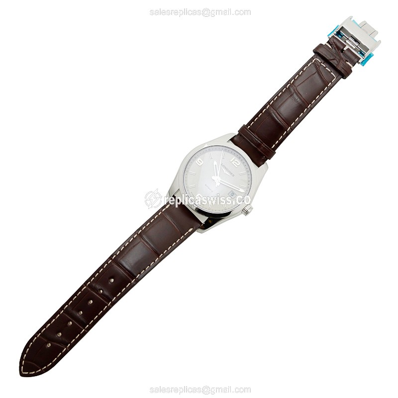 Longines Conquest L2.785.4.76.3 Replica, Automatic Movement, Silver Dial & Leather Strap Watch - view 2