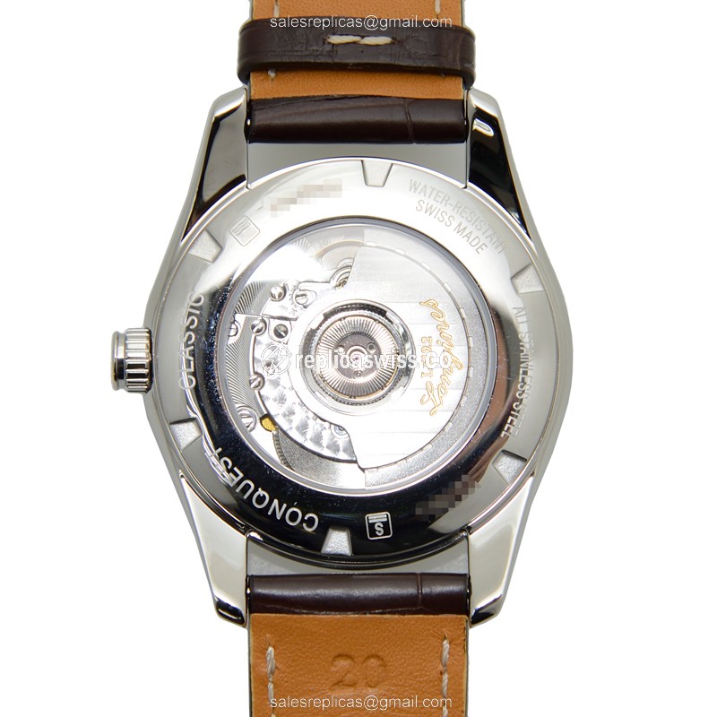 Longines Conquest L2.785.4.76.3 Replica, Automatic Movement, Silver Dial & Leather Strap Watch - view 3