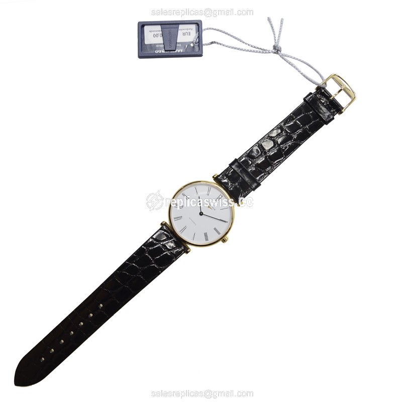 Longines L4.708.2.11.2 Grand Replica in 18kt Gold with White Dial & Black Alligator Strap Watch - view 2