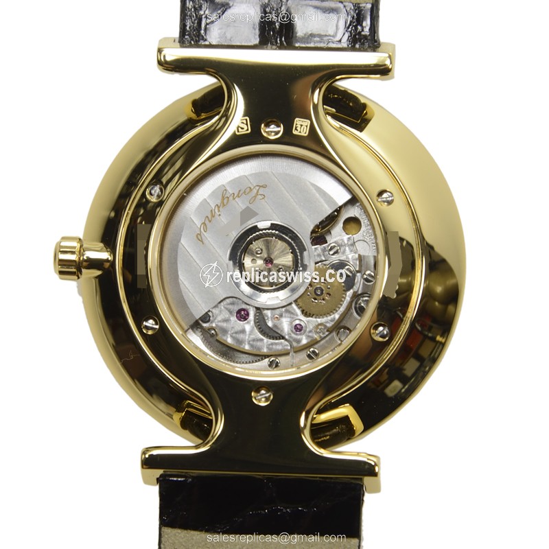 Longines L4.708.2.11.2 Grand Replica in 18kt Gold with White Dial & Black Alligator Strap Watch - view 3
