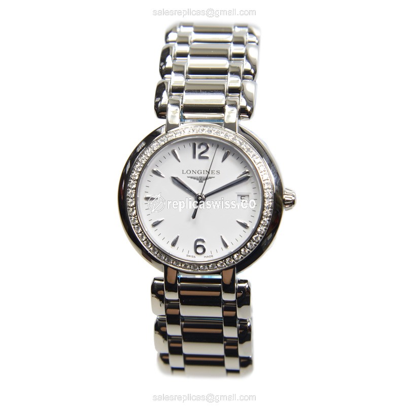Longines L8.112.0.16.6 Prima Luna Replica, White Dial, Stainless Steel Case & Silver Bracelet Watch - view 2