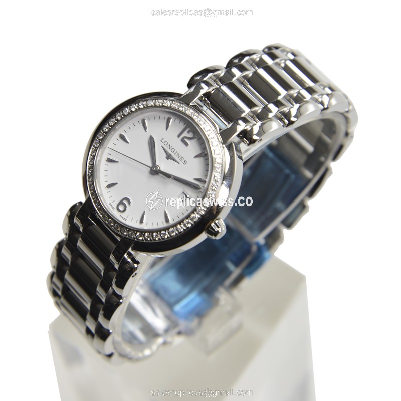 Longines L8.112.0.16.6 Prima Luna Replica, White Dial, Stainless Steel Case & Silver Bracelet Watch - view 3