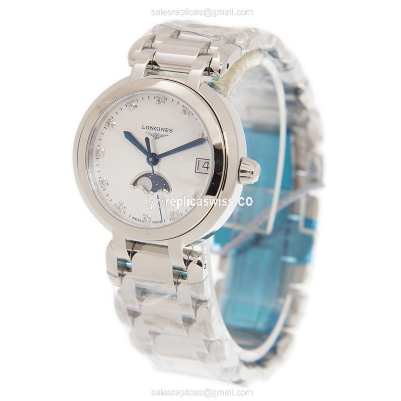 Longines Prima Luna Replica in Stainless Steel Case & White Dial, Quartz Movement Watch - view 3