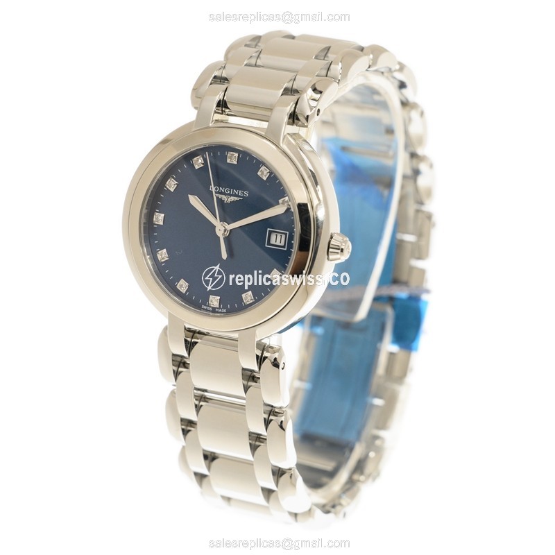 Luxurious Blue Dial Longines L8.112.4.98.6 Prima Luna Replica, Stainless Steel Case & Silver Strap - view 3