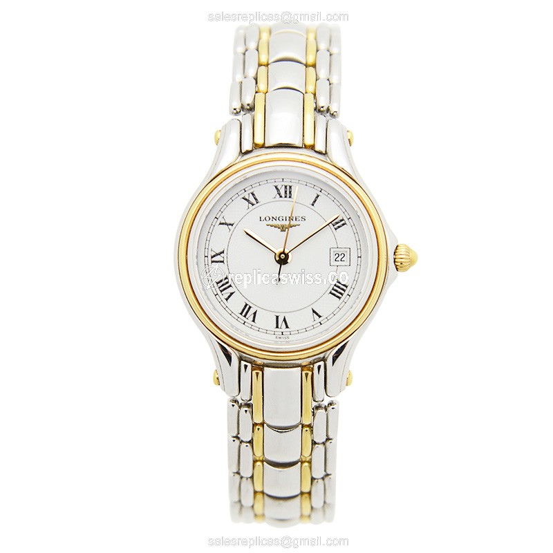 Luxurious Longines Conquest Replica in 18kt Gold & Steel, White Dial & Silver Strap Watch - view 2