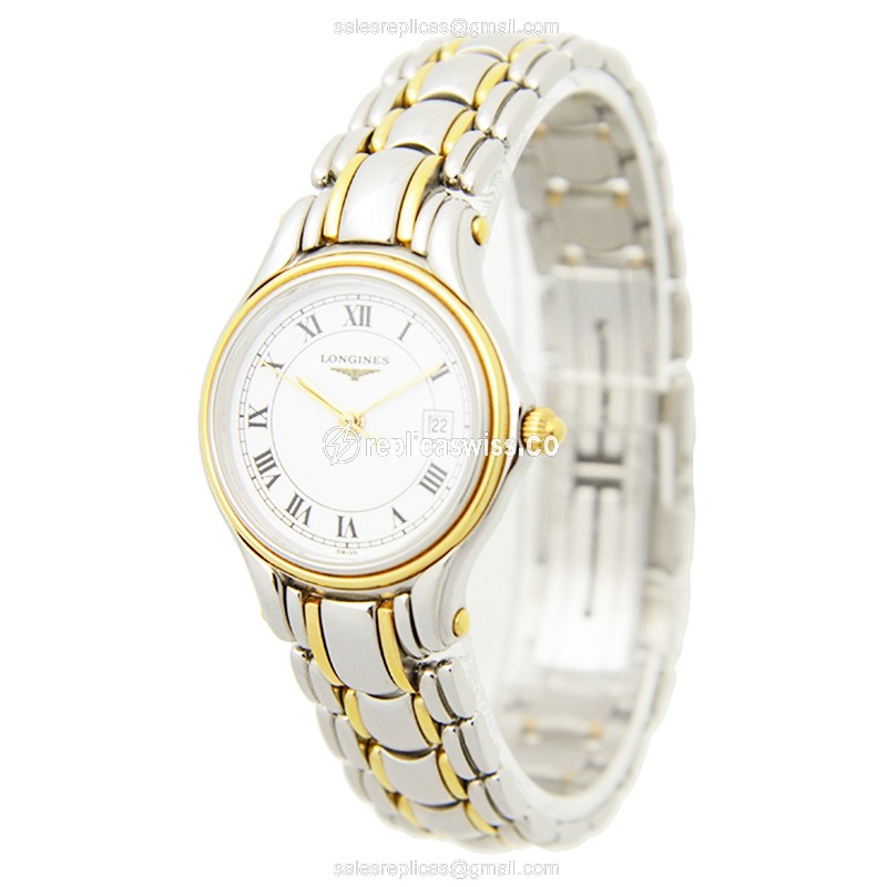Luxurious Longines Conquest Replica in 18kt Gold & Steel, White Dial & Silver Strap Watch - view 3
