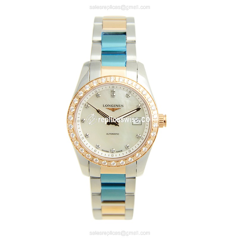 Luxurious Longines Conquest Replica in 18kt Rose Gold & Steel, Automatic Movement & White Dial Watch - view 2
