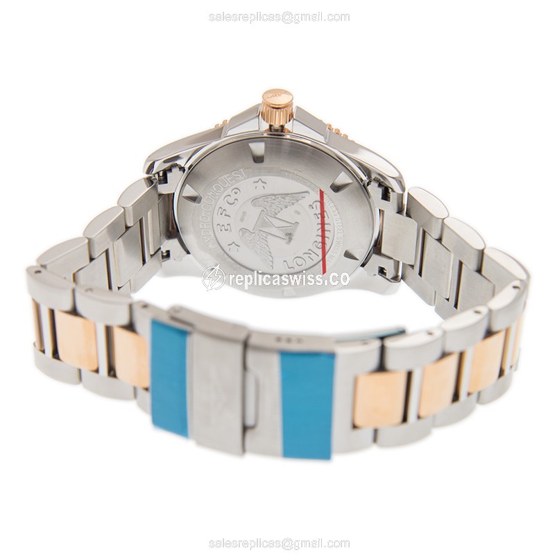 Luxurious Longines Conquest Replica in 18kt Rose Gold & Steel, Black Dial & Quartz Movement Watch - view 4
