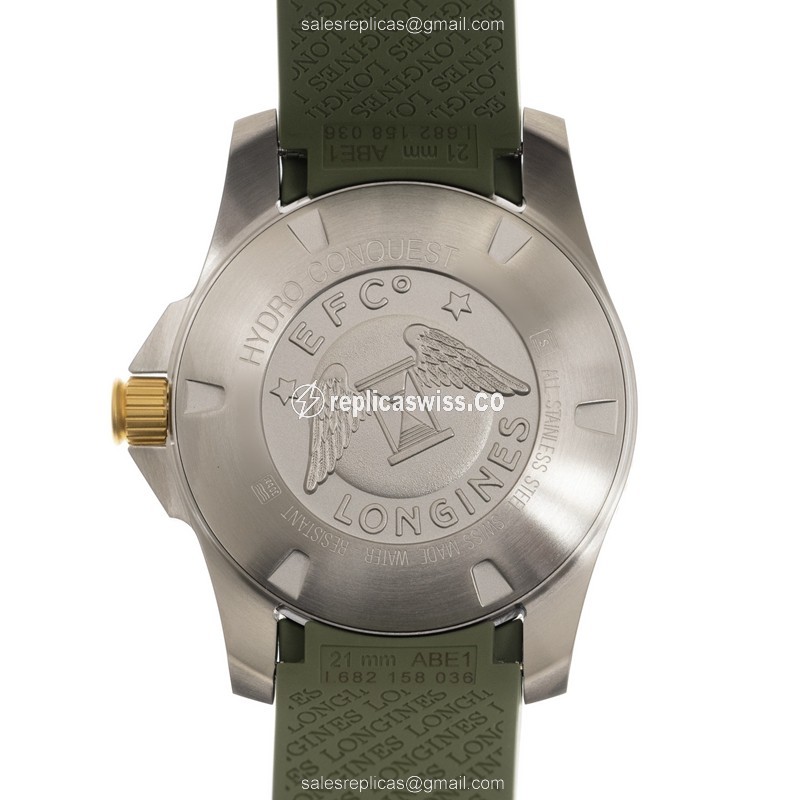 Luxurious Longines Conquest Replica with Green Dial Canvas Strap Watch - view 3