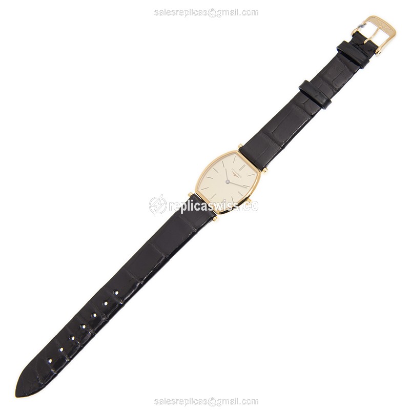 Luxurious Longines L4.205.2.32.2 Quartz Replica in 18kt Gold, Sleek Gold Dial Leather Strap - view 2