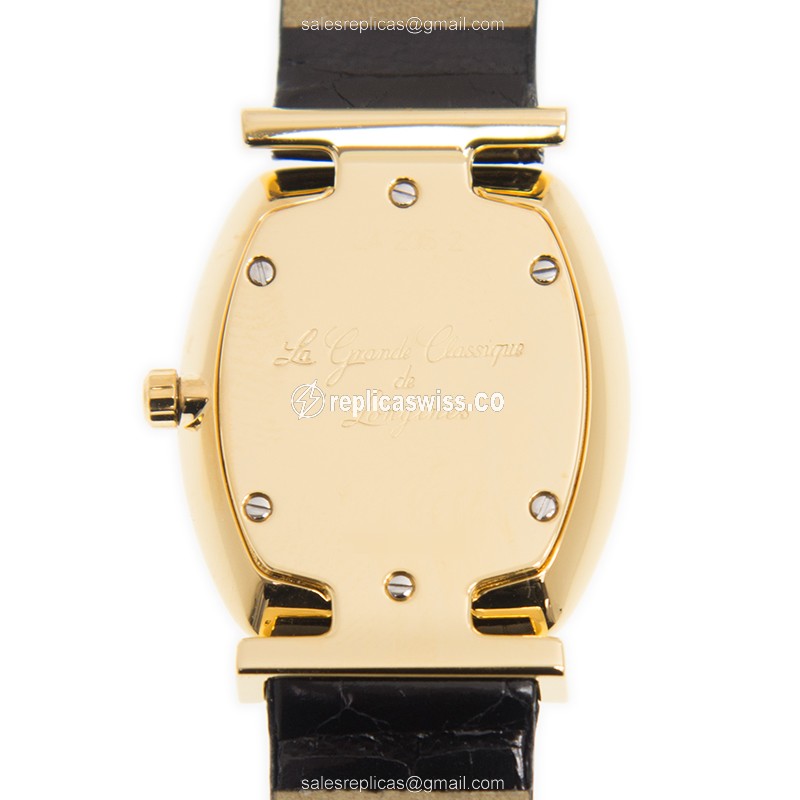 Luxurious Longines L4.205.2.32.2 Quartz Replica in 18kt Gold, Sleek Gold Dial Leather Strap - view 3