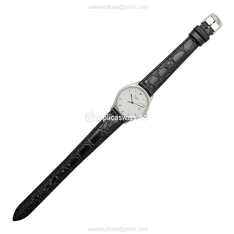 Luxurious Longines L4.259.4.12.2 Replica in Stainless Steel, White Dial & Leather Strap Watch - view 2