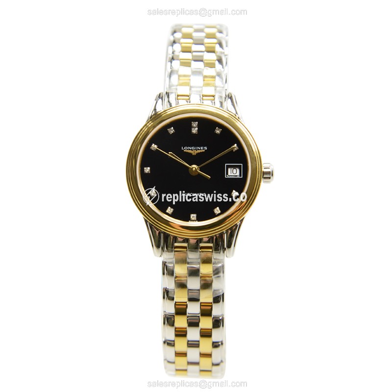 Luxurious Longines L4.274.3.57.7 Replica in PVD Gold Case & Black Dial Watch - view 2