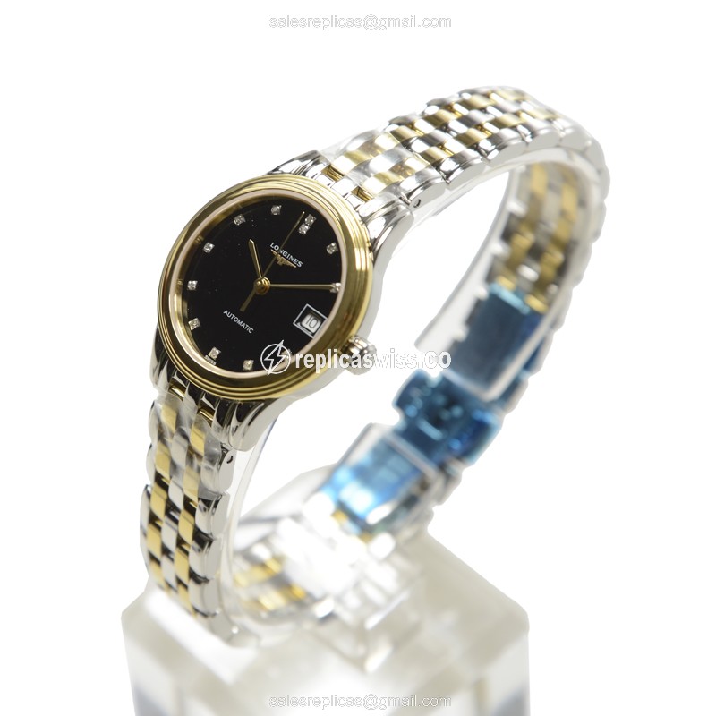 Luxurious Longines L4.274.3.57.7 Replica in PVD Gold Case & Black Dial Watch - view 3