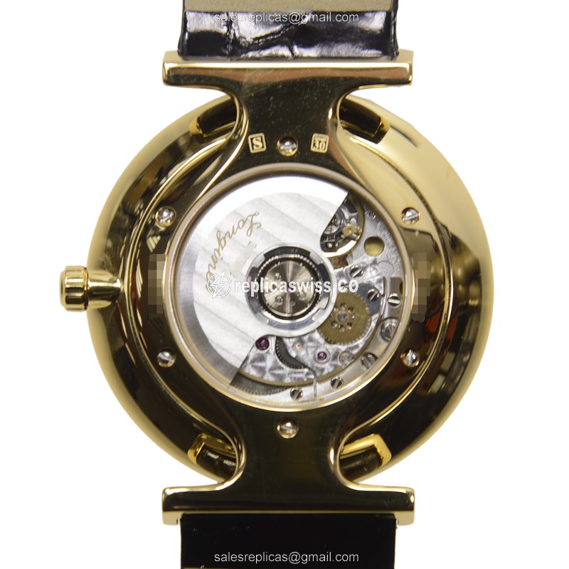 Luxurious Longines L4.708.2.12.2 LA GRANDE Automatic Gold Replica with White Dial & Black Alligator - view 3