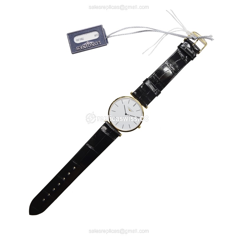 Luxurious Longines L4.709.2.12.2 LA GRANDE Quartz Replica in PVD Gold with White Dial Alligator - view 2